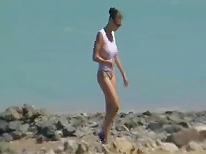 Nude Beach - Big Boob Pierced Brunette