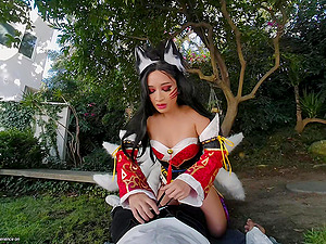 Avery Black as hot fox with nine tails Ahri - League of Legends XXX Parody